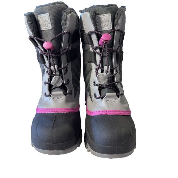 All in Motion Girl’s Shay Zip Lace-Up Winter Boots Gray/Pink - Size 1 - Picture 1 of 15